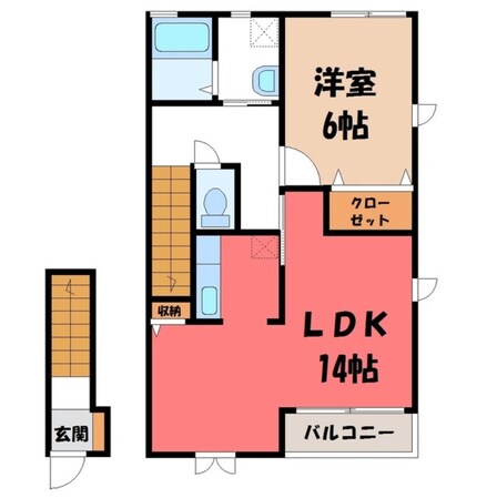 南宇都宮駅 徒歩10分 2階の物件間取画像